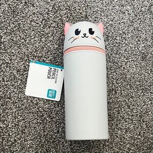 BNWT adorable gray kitty cat silicone pencil pouch - perfect for back to school